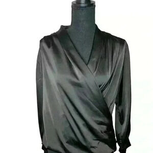 Fab'rik Satin Black Long Sleeve Top. Size Small